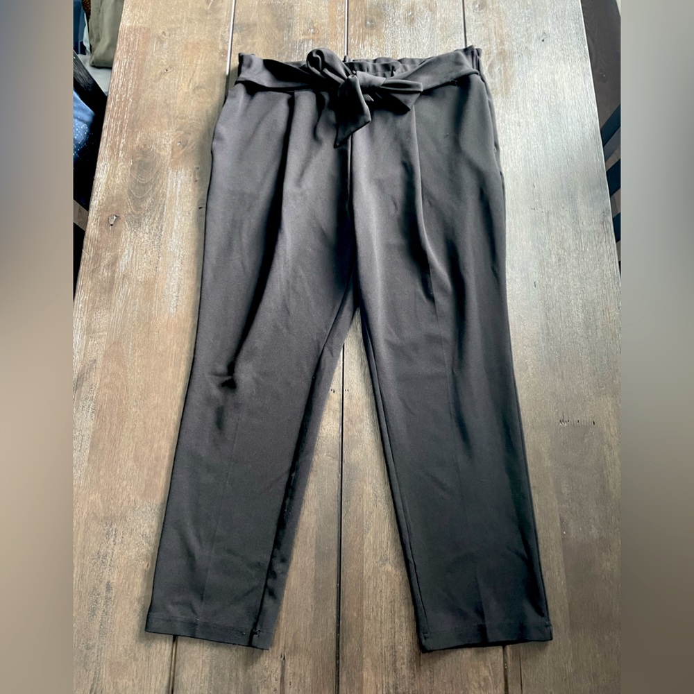 Black Paper Bag Elastic Wait Ankle Pant